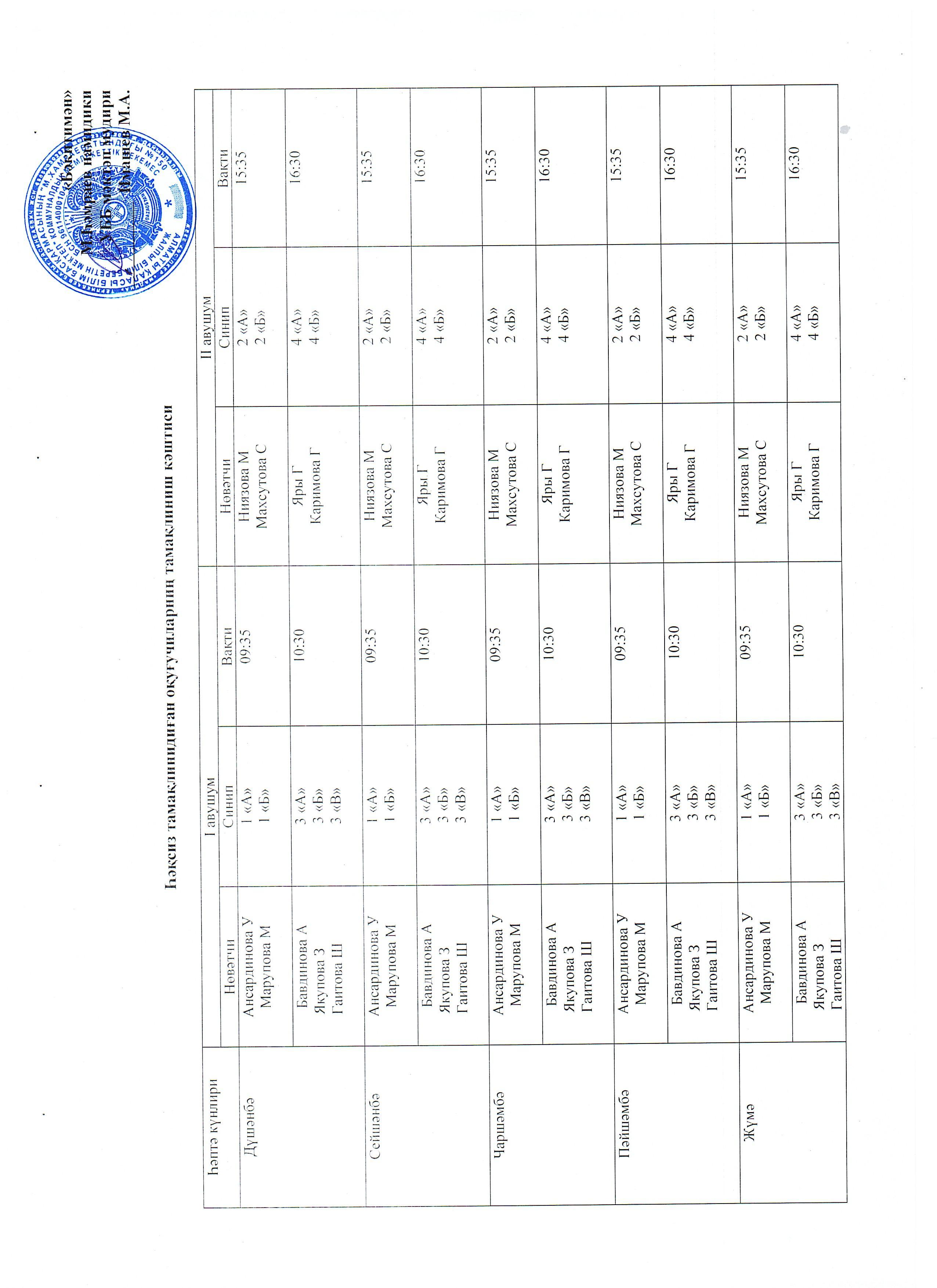 Тамақтану кестесі 2024-2025 оқу жылы